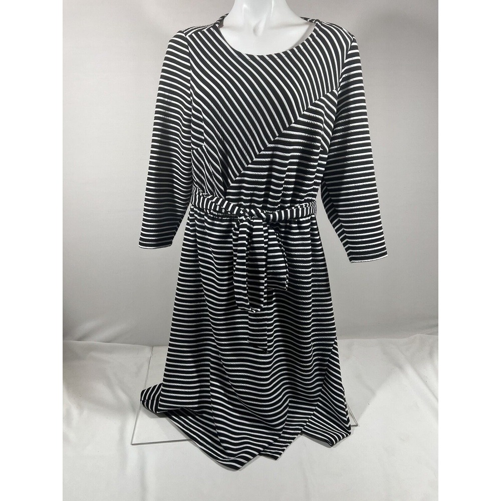 Lane Bryant Striped A-Line Dress Women 22/24 Black White Rayon Chic Minimalist